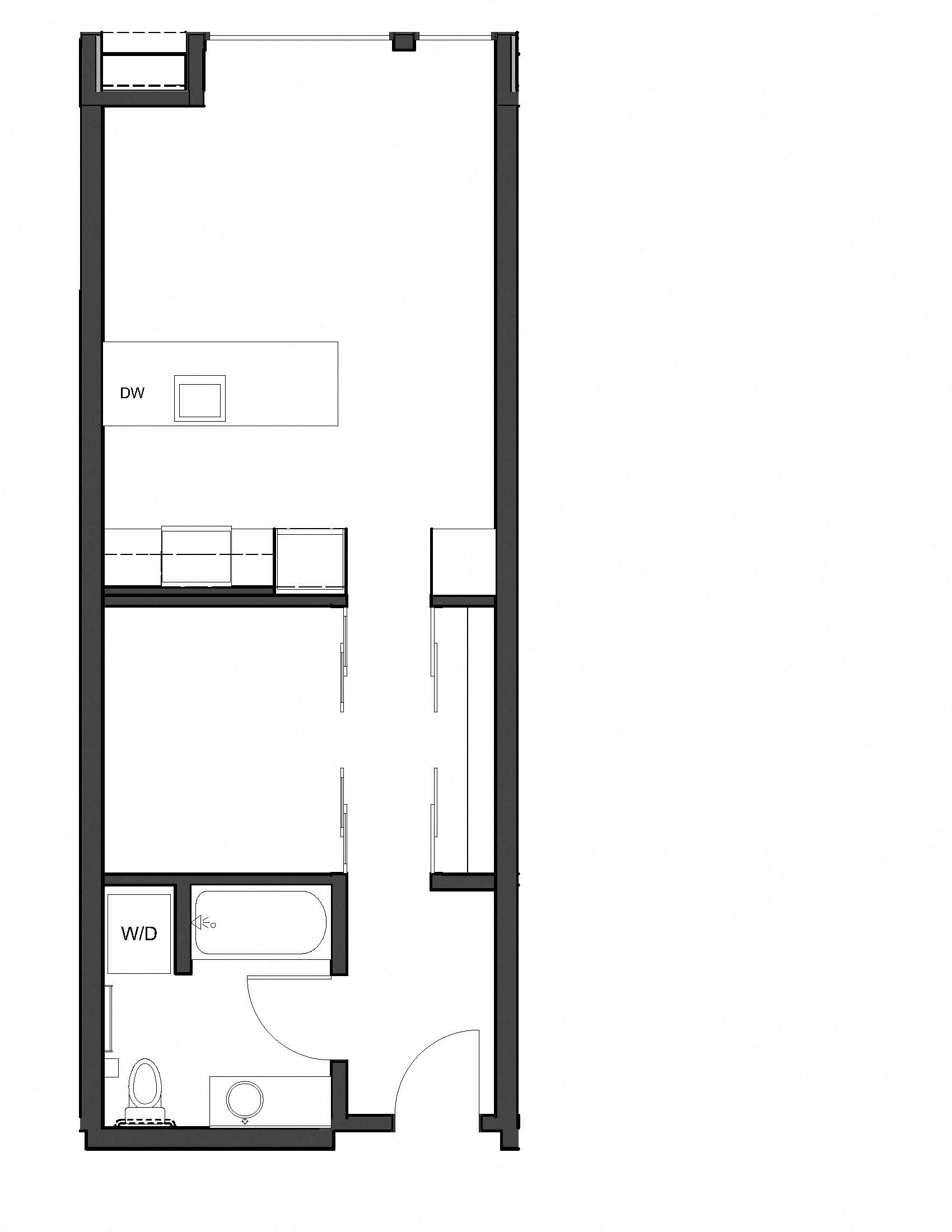 Floor plan for 1 bed, 1 bath, 581 sqft